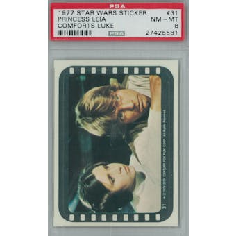1977 Topps Star Wars Sticker #31 Princess Leia Comforts Luke PSA 8 (NM-MT) *5581 (Reed Buy)