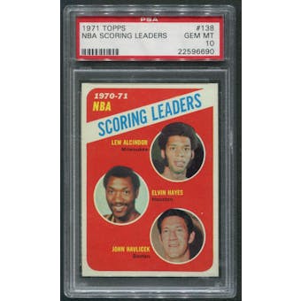 1971/72 Topps #138 NBA Scoring Leaders Lew Alcindor Elvin Hayes John Havlicek PSA 10 (GEM MT)