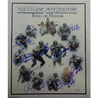Dallas Cowboys Ring of Honor Autographed 9x11 (10 sigs) Staubach Dorsett Perkins Lilly JSA BB15106 (Reed Buy)