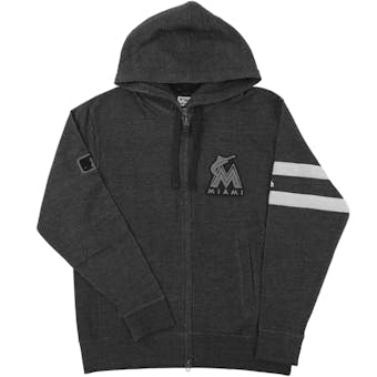 Miami Marlins Majestic Gray Clubhouse Fleece Full Zip Hoodie (Adult X-Large)