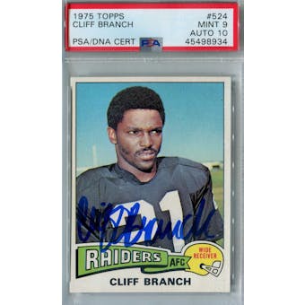 1975 Topps Football #524 Cliff Branch RC PSA 9 (Mint) Auto 10 *8934 (Reed Buy)