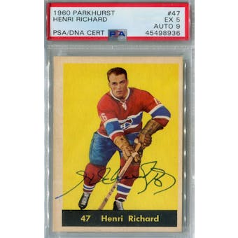 1960/61 Parkhurst Hockey #47 Henri Richard PSA 5 (EX) Auto 9 *8936 (Reed Buy)