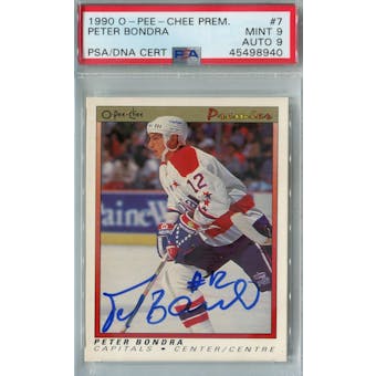 1990/91 O-Pee-Chee Premier Hockey #7 Peter Bondra RC PSA 9 (Mint) Auto 9 *8940 (Reed Buy)