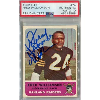 1962 Fleer Football #74 Fred Williamson RC PSA AUTH Auto 10 (The Hammer) *8588 (Reed Buy)