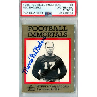 1985 Football Immortals #9 Red Badgro PSA AUTH Auto 9 *8594 (Reed Buy)