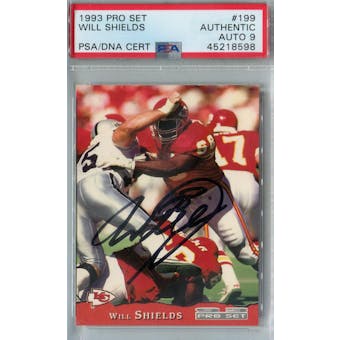 1993 Pro Set Football #199 Will Shields RC PSA AUTH Auto 9 *8598 (Reed Buy)