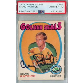 1971/72 O-Pee-Chee Hockey #184 Craig Patrick RC PSA/DNA AUTH *2250 (Reed Buy)
