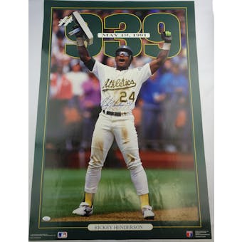 Rickey Henderson Autographed Oakland A's Poster JSA HH11508 (Reed Buy)