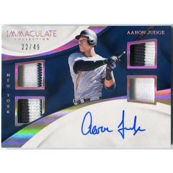 2017 Immaculate Collection Immaculate Quad Autograph Materials Rookie Gold #QAMAJ Aaron Judge #/49 (Reed Buy)