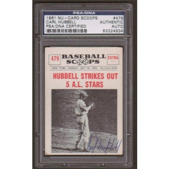 1961 Nu-Card Scoops Carl Hubbell #479 Autographed Card PSA Slabbed (4934)