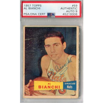 1957/58 Topps #59 Al Bianchi RC PSA AUTH Auto 9 *9306 (Reed Buy)