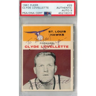 1961/62 Fleer #29 Clyde Lovellette PSA AUTH Auto 9 personalized *9315 (Reed Buy)