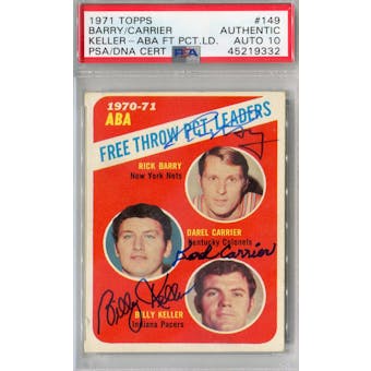 1971/72 Topps #149 Rick Barry/Darel Carrier/Billy Keller PSA AUTH Auto 10 *9332 (Reed Buy)