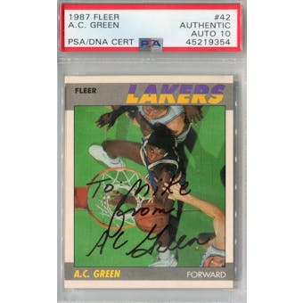 1987/88 Fleer #42 AC Green RC PSA AUTH Auto 10 personalized *9354 (Reed Buy)