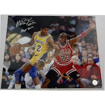 Magic Johnson Lakers Autographed 16x20 Photo (feat. Jordan) (HOF 2002) (No Certification) PSA/DNA D96002 (Reed