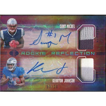 2018 Panini Illusions Rookie Reflection Dual Patch Autographs Blue #17 Kerryon Johnson/Sony Michel #/20 (Reed