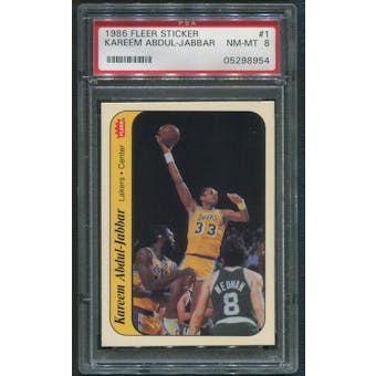 1986/87 Fleer Basketball #1 Kareem Abdul-Jabbar Sticker PSA 8 (NM-MT)