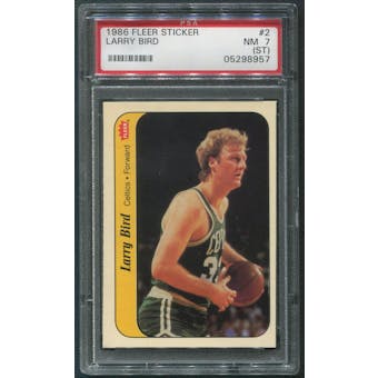 1986/87 Fleer Basketball #2 Larry Bird Sticker PSA 7 (NM) (ST)