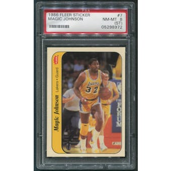 1986/87 Fleer Basketball #7 Magic Johnson Sticker PSA 8 (NM-MT) (ST)
