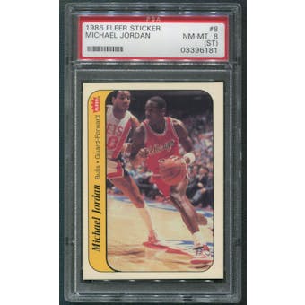 1986/87 Fleer Basketball #8 Michael Jordan Rookie Sticker PSA 8 (NM-MT) (ST)