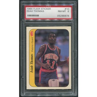1986/87 Fleer Basketball #10 Isiah Thomas Rookie Sticker PSA 8 (NM-MT)