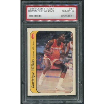 1986/87 Fleer Basketball #11 Dominique Wilkins Rookie Sticker PSA 8 (NM-MT)