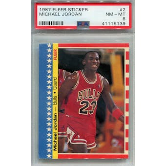 1987/88 Fleer Stickers #2 Michael Jordan PSA 8 *5139 (Reed Buy)