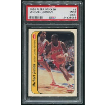 1986/87 Fleer Basketball #8 Michael Jordan Rookie Sticker PSA 9 (MINT) (ST)