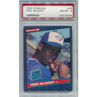 1986 Donruss #28 Fred McGriff RC PSA 8 *6499 (Reed Buy)