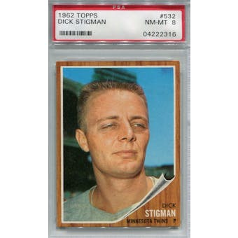 1962 Topps #532 Dick Stigman PSA 8 *2316 (Reed Buy)