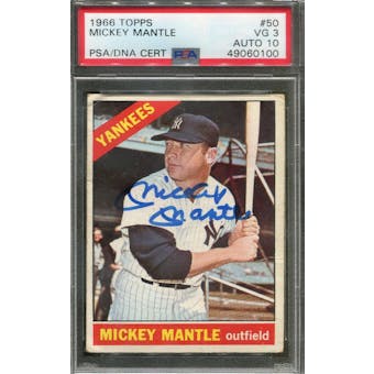 1966 Topps #50 Mickey Mantle Autograph PSA 3 (VG) Auto 10 *0100 (Reed Buy)