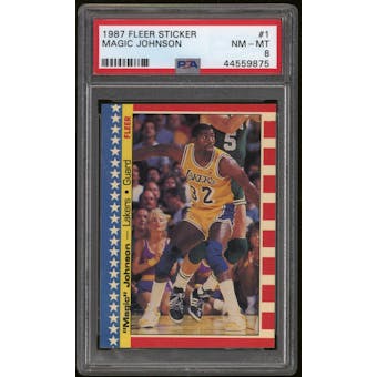 1987/88 Fleer Basketball #1 Magic Johnson Sticker PSA 8 (NM-MT)