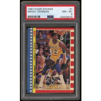 1987/88 Fleer Basketball #1 Magic Johnson Sticker PSA 8 (NM-MT)