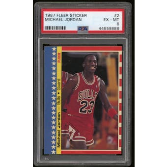 1987/88 Fleer Basketball #2 Michael Jordan Sticker PSA 6 (EX-MT)