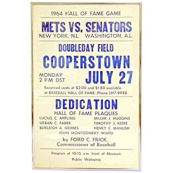 1964 Cooperstown Baseball Hall of Fame Induction Framed Poster (Senators vs. Mets)
