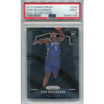 2019/20 Panini Prizm #248 Zion Williamson RC Ball In One Hand PSA 9 *7158 (Reed Buy)