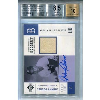 2001 Upper Deck Legends of NY Game Jersey Autograph #SZDJJP Johnny Podres BGS 8.5 Auto 10 *4077 (Reed Buy)