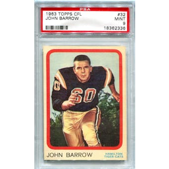 1963 Topps CFL #32 John Barrow (Florida) PSA 9 *2336 (Reed Buy)