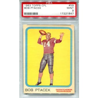 1963 Topps CFL #59 Bob Ptacek (Michigan) PSA 9 *1847 (Reed Buy)