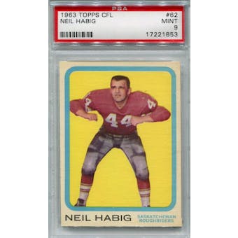 1963 Topps CFL #62 Neil Habig (Purdue) PSA 9 *1853 (Reed Buy)
