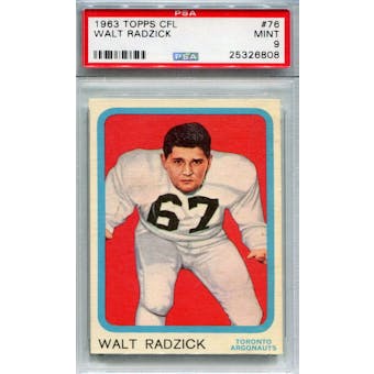 1963 Topps CFL #76 Walt Radzick PSA 9 *6808 (Reed Buy)