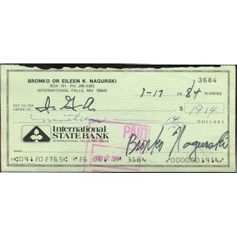 Bronko Nagurski Autographed Personal Check PSA/DNA C40999 (Reed Buy)