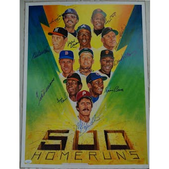 500 Home Run Club Autographed 18x24 Poster on board (11 sigs)(torn piece) JSA BB42561 (Reed Buy)