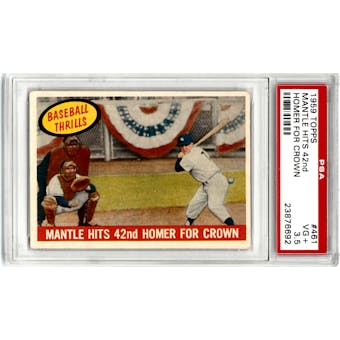 1959 Topps Baseball #461 Mantle Hits 42nd Homer for Crown PSA 3.5 (VG+) *6692*