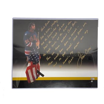 Jim Craig Autographed Miracle on Ice Gold 1980 USA Hockey Team 16x20 Story Photo Fanatics