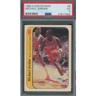 1986/87 Fleer Sticker #8 Michael Jordan PSA 3 *7982 (Reed Buy)