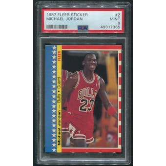 1987/88 Fleer Basketball #2 Michael Jordan Sticker PSA 9 (MINT)