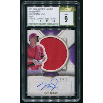 2021 Topps Definitive Collection #ARCMT Mike Trout Purple Jersey Auto #03/10 CSG 9 (MINT)