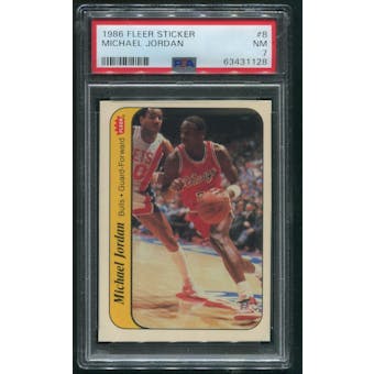 1986/87 Fleer Basketball #8 Michael Jordan Sticker Rookie PSA 7 (NM)