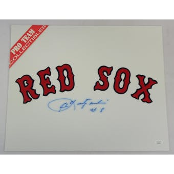Carl Yastrzemski (#8) Autographed Boston Red Sox Authentic Uniform Logo 14x18 JSA RR77098 (Reed Buy)
